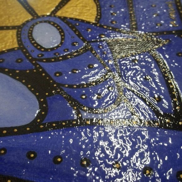 Blue Gold Abstract Art Original Mother Child Acrylic Christmas Painting - Picture 4 of 4